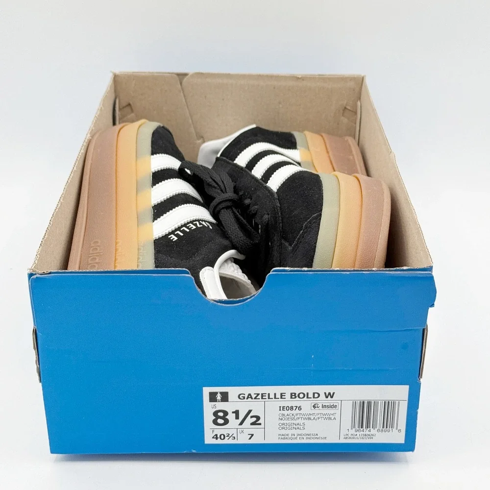 Adidas Gazelle Bold Womens Shoes Size 8.5 Black/Gum Sneakers IE0876 - NEW - Picture 2 of 11